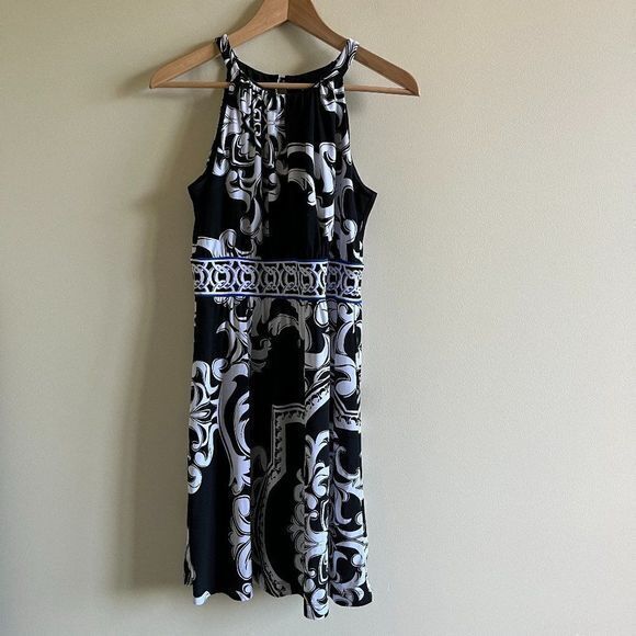 WHITE HOUSE BLACK MARKET HALTER MIDI DRESS WOMENS SIZE S CHAIN‎ FLORAL PR… - Picture 1 of 7